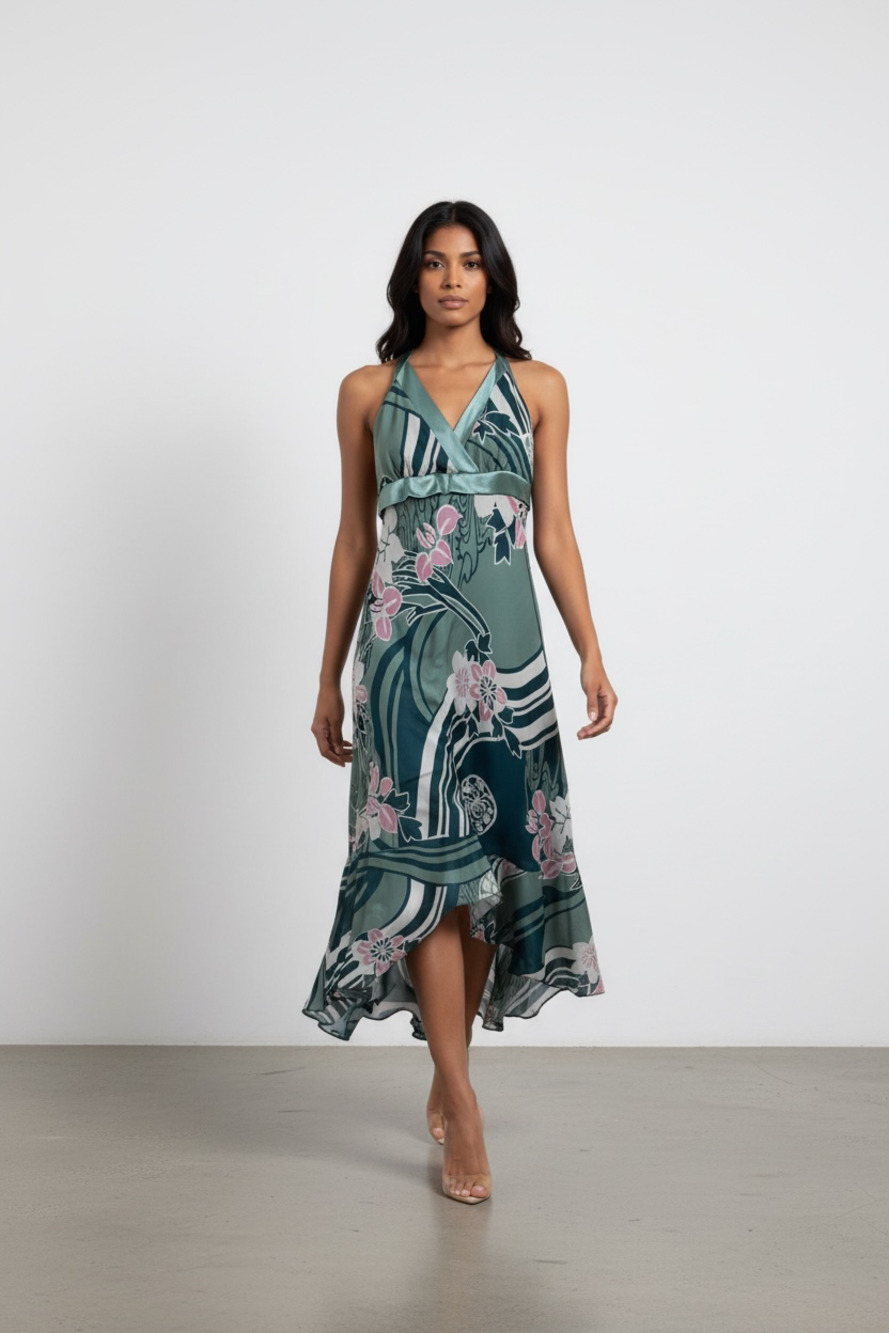 Charlotte Russe Halter Neck Midi Dress Green Pink